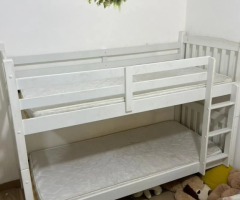 2 Single Beds (90×190 cm) with Mattresses + White Bunk Bed