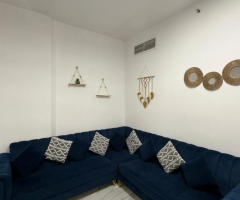 7-Seater Blue Velvet Sofa for Urgent Sale – Sharjah